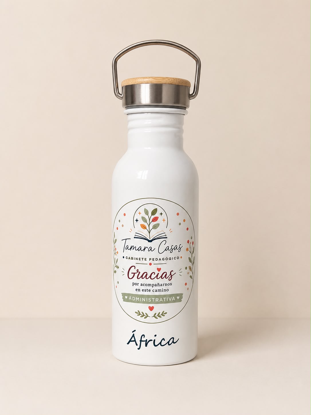 Botella personalizada con tapón de madera